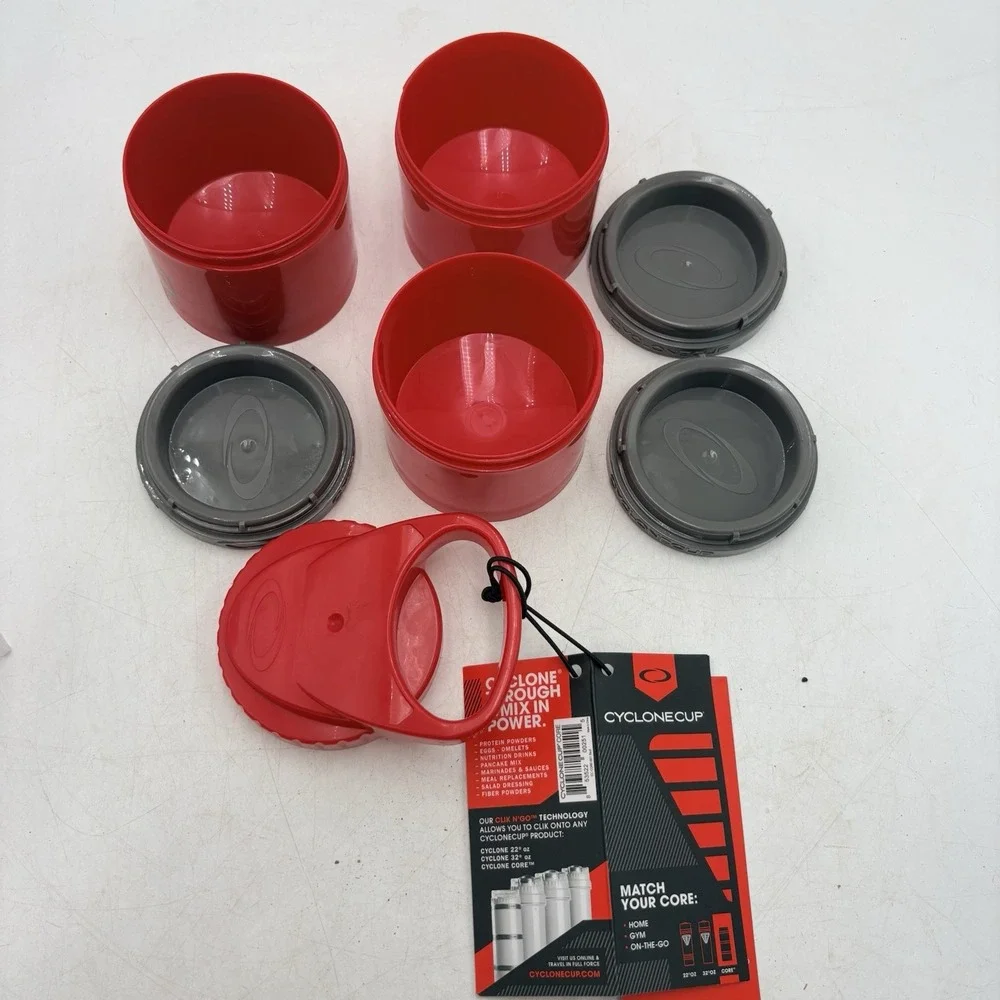 Cyclone Cup Core Red Protein Shaker Storage Containers Stackable NEW 3 Piece